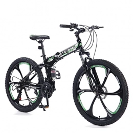 AZXV Mountain Bike pieghevoles AZXV Bike Pieghevole Bike in Acciaio al Carbonio Bici in Acciaio ad Alta Carbonio, Dual Dual DOP-Freni Meccanici Spostamento Ammortizzatore Bicicletta MTB, 21 velocità, 6 Black Green