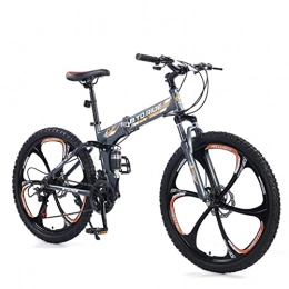 AZXV Mountain Bike pieghevoles AZXV Bike Pieghevole Bike in Acciaio al Carbonio Bici in Acciaio ad Alta Carbonio, Dual Dual DOP-Freni Meccanici Spostamento Ammortizzatore Bicicletta MTB, 21 velocità, 6 Grey