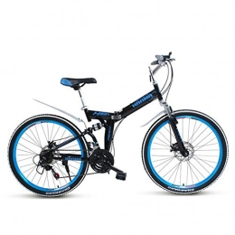 DSAQAO Bici Biciclette MTB A Sospensione Completa, 24 Pollici Folding Mountain Bike 21 24 27 Speed Double Disc Bicicletta per Adulti Adolescenti Studente Nero-Blu 21 velocit
