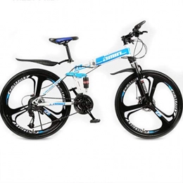 BNMKL Bici BNMKL 30 velocità Mountain Bike Bicicletta Pieghevole con Full Suspension E Freni A Disco, 24 / 26 Pollici MTB per Donne E Uomini, White Blue, 24 inch