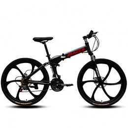 CXSMKP Bici CXSMKP Mountain Bike Biciclette Pieghevoli con Acciaio Ad Alto Tenore di Carbonio Telaio, 6 Ruote A Raggi E 21 velocità, Doppio Freno A Disco E Doppia Sospensione, Opzione 3 Colori, Nero