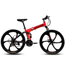 CXSMKP Bici CXSMKP Mountain Bike Biciclette Pieghevoli con Acciaio Ad Alto Tenore di Carbonio Telaio, 6 Ruote A Raggi E 21 velocità, Doppio Freno A Disco E Doppia Sospensione, Opzione 3 Colori, Rosso