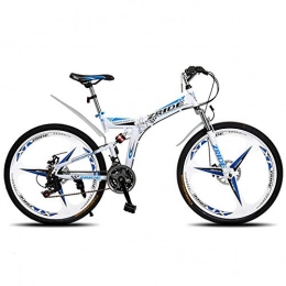 Domrx Bici Domrx Mountain Bike 26 Pollici 21 / 24 / 27 / 30 velocità 3 coltelli Pieghevole Doppio Freno a Disco Bicicletta 2019 Nuovo Adatto per Adulti-Bianco Blue_30 velocità