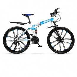 DSAQAO Bici DSAQAO 24 Pollici Folding Mountain Bike, Sospensioni Complete MTB Bikes 21 24 27 30 Speed Disc Bicycle per Adulti Adolescenti Studente Bianco-Blu 21 velocità