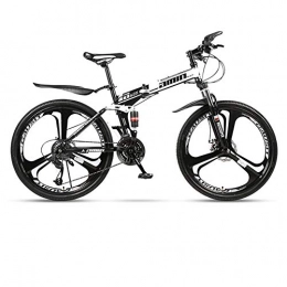 DSAQAO Mountain Bike pieghevoles DSAQAO Biciclette MTB A Sospensione Completa, 3 Spoke Folding Mountain Bike 24 Pollici 21 24 27 30 Speed Disc Bicycle per Adolescenti Adulti Nero-bianco2 21 velocità