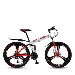 DGAGD Bici Folding Mountain Bike 24 inch Double Damping off-Road / Variable Speed ​​Mountain Bike Tri-Cutter Wheel-Bianco Rosso_24 velocità