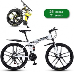 CYSHAKE Bici Gita Folding Mountain bike, 26 pollici / 10 rotella tagliapasta / 21 Velocità doppio freno a disco meccanico e doppio ammortizzatore for adulti Outdoor Off-road bike Ciclismo ( Color : A-white )