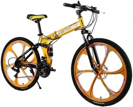 H-ei Folding Bike Mountain Bici Adulta 26 Pollici 21 velocità d'urto Freni a Disco Doppio Student Biciclette Assault Bici Pieghevole Auto (Color : Yellow)