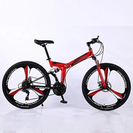 HHRen Bici HHRen Folding Mountain Bike 21 velocità variabile City Comfort Rotella Diametro (60cm / 65cm) Doppio Ammortizzatore Freno a Disco per Adulti Integrata Ruota di Bicicletta, Rosso, 60cm