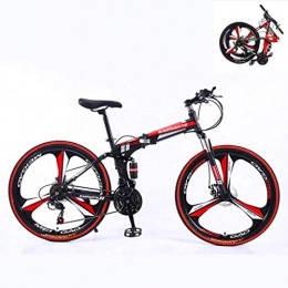 HongLianRiven Bici HongLianRiven BMX Folding Mountain Bike, 24 velocit Adulti Mountain Bike, Acciaio al Carbonio Telaio Full Suspension Mountain Bike, Doppio Freno a Disco 6-20 (Color : Black Red)