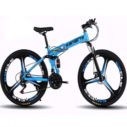 JINGQI Bici JINGQI Diametro Ruota (61 / 66 cm) Folding Mountain Bike 21 del Cambio Dual Shock Absorber Freno a Disco Integrato Ruota di Bicicletta, Blu, 61cm