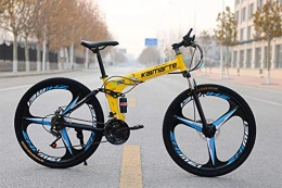 JINGQI Bici JINGQI Diametro Ruota (61 / 66 cm) Folding Mountain Bike 21 del Cambio Dual Shock Absorber Freno a Disco Integrato Ruota di Bicicletta, Giallo, 61cm