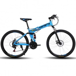 JLZXC Mountain Bike pieghevoles JLZXC Mountain Bike Bicycle Bicicletta Bici 26 '' Leggero in Acciaio al Carbonio Telaio 21 / 24 / 27 velocità Freno a Disco Doppia della Sospensione (Color : Blue, Size : 21speed)
