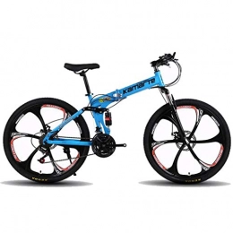 JLZXC Mountain Bike pieghevoles JLZXC Mountain Bike Bicycle Bicicletta Bici 26 '' Leggero in Acciaio al Carbonio Telaio 21 / 24 / 27 velocità Freno a Disco Doppio Sospensione della Ruota Integrale (Color : Blue, Size : 24speed)