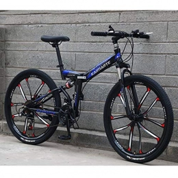 JLZXC Bici JLZXC Mountain Bike Mountain Bike, 26 inch Unisex Pieghevole Mountain Biciclette Telaio Leggero in Acciaio al Carbonio 21 / 24 / 27 Costi Full Suspension (Color : Blue, Size : 21speed)