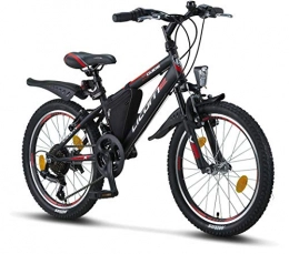 Licorne - Mountain bike per bambini, uomini e donne, con cambio Shimano a 21 marce, Bambini, nero/rosso/grigio., 20