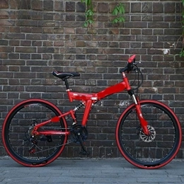 Liutao Bici liutao, mountain bike da 26 pollici, 21 velocità, pieghevole, con doppio freno a disco, adatto per adulti, 24 pollici, rosso e nero