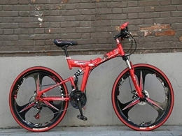 Liutao Mountain Bike pieghevoles liutao, mountain bike da 26 pollici, 21 velocità, pieghevole, con doppio freno a disco, adatto per adulti, 24 pollici, S, rosso e nero