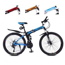 LYRWISHPB Bici LYRWISHPB Folding Mountain Bicycle 24 / 26in Outdoor Bike 24 Full Speed ​​Sospensione MTB Moto Sportive Maschio e Femmina Adulti Commuter Antiscivolo Biciclette (Color : Black Blue, Size : 26inch)