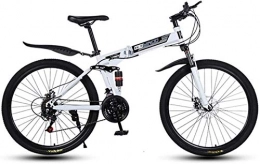 Dirty hamper Bici Mountain Bike BMX - Mountain bike pieghevole a velocità variabile 26 pollici, 21-24 - 27 velocità, telaio leggero in acciaio ad alto tenore di carbonio, ammortizzazione doppio freno a disco, bianco, 24speed