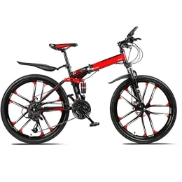 D&XQX Bici Mountain Bike, piegatura ad alta acciaio al carbonio Telaio 24 pollici a velocità variabile Doppio assorbimento di scossa Ten Cutter rotelle pieghevole biciclette, per Altezza 145-185Cm, Rosso, 21 speed
