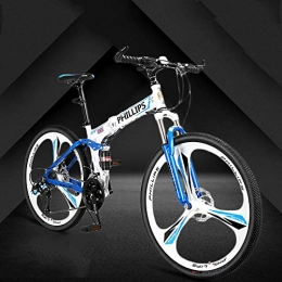Domrx Bici Mountain Bike Pieghevole a velocità variabile Doppio Freno a Disco Cerchio in Lega di Alluminio Una Ruota 3 Coltelli Bicicletta per Studenti 2019-Blue_24 velocità
