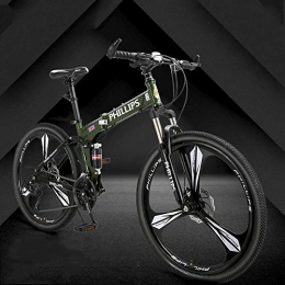 Domrx Bici Mountain Bike Pieghevole a velocità variabile Doppio Freno a Disco Cerchio in Lega di Alluminio Una Ruota 3 Coltelli Bicicletta per Studenti 2019-Green_24 velocità