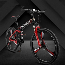 Domrx Bici Mountain Bike Pieghevole a velocità variabile Doppio Freno a Disco Cerchio in Lega di Alluminio Una Ruota 3 Coltelli Bicicletta per Studenti 2019-Red_24 velocità