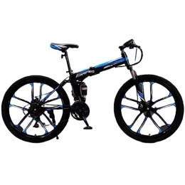 RASHIV Bici Mountain bike pieghevole da 26 pollici, bici da trail con cambio in acciaio ad alto tenore di carbonio a sospensione completa, montaggio facile, adatta per adolescenti e adulti ( black blue 33 speed)