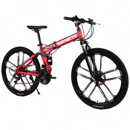 LIU Bici Mountain bike pieghevole per bici , Coltello da 24 e 26 pollici Bicicletta da montagna per adulti con doppio freno a disco in acciaio ad alto tenore di carbonio Rosso (10 Taglierina), 26 inch, 21 speed