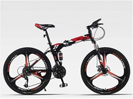 mjj Mountain Bike pieghevoles Mountain bike pieghevole per sport all'aria aperta, 24 velocità, Full Suspension MTB telaio pieghevole 26 3 ruote a raggi, colore rosso