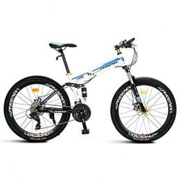 Mountain Folding Bicycle, 26"High Steel Frame Full Suspension Bicycle 27 Speed   Doppi Freni A Disco per Uomo E Donna A velocit Variabile off Road,Bianca