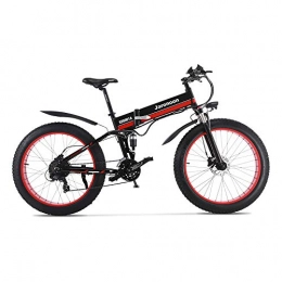 MX01 Bicicletta elettrica pieghevole a 26 pollici, motore potente 48V 1000W, mountain bike, bici grassa, bici da neve a pedalata assistita a 5 livelli (Red, 1000W 14.5Ah + 1 Batteria di ricambio)