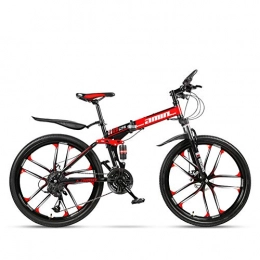 MYRCLMY Mountain Bike pieghevoles MYRCLMY Mountain Bike Pieghevole 24 Pollici, MTB Bicicletta con 10 Cutter A Rotelle, Black & Red One-Doppia Ruota Ammortizzatore off-Road Racing Maiusc Maschio, Rosso, 30 Speed