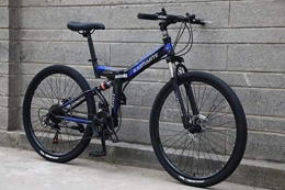 Pakopjxnx Bici Pakopjxnx 21 Speed Folding Mountain Bike 24 And 26 inch Bicycle Double Disc Brakes, Black Blue F, 24inch