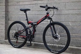 Pakopjxnx Bici Pakopjxnx 21 Speed Folding Mountain Bike 24 And 26 inch Bicycle Double Disc Brakes, Black Red F, 24inch