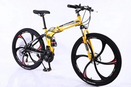 Pakopjxnx Bici Pakopjxnx 21 Speed Mountain Bike 24 26 inch Carbon Steel Folding Bike Double, 6 Knife Wheel Yellow, 26 inch