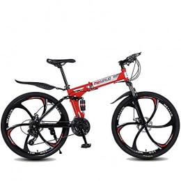 BXL Bici Pieghevole Mountain Bike, 26 Inchs Biciclette per Adulti Alluminio Leggero Completa Sospensione Telaio a Sospensioni Forcella Freno a Disco, 21-Velocità, Rosso / Giallo, Rosso