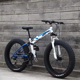 Domrx Mountain Bike pieghevoles Pneumatici per Mountain Bike 4.0 allargati Sia da Uomo Che da Donna 20 Pollici 21 velocità-Bianco e Blu