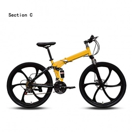 Qinmo Mountain Bike pieghevoles Qinmo Bici da Strada Cyclette, Adulti Mountain Bike, 24 / 27 a velocit variabile 26" Dual Disc Citt Pieghevole Bike Doppio Freno Assorbimento di Scossa Opzionale Ruote (Color : Yellow)