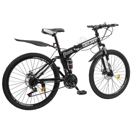 RANZIX Mountain Bike pieghevoles RANZIX Bicicletta pieghevole da 26", 21 marce, regolabile con doppio freno a disco, pieghevole, in acciaio al carbonio, carico 120 kg, per 1, 6 – 1, 8 m (nero e bianco)