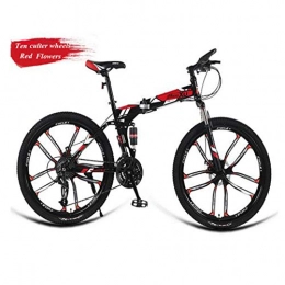 RPOLY Pieghevole Bicicletta Mountain Bike, Unisex Adulto 27 velocità Bikes Pieghevole con Antiscivolo e Resistente all'Usura degli Pneumatici per Adulti,Red_26 inch
