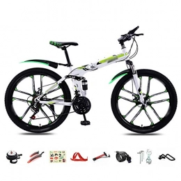 SHIN Bici SHIN Bici Pieghevole, 26 Pollici Mountain Bike, 30 velocità Bicicletta Unisex Adulto, BMX Bici Piega, Doppio Freno a Disco / Verde / B Wheel