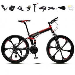 SHIN Bici SHIN Mountain Bike Pieghevole, Bici Unisex 30 velocità, Bicicletta Pieghevole Adulto, 24 Pollici 26 Pollici con Doppio Freno a Disco / Red / 24'' / B Wheel