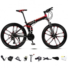 SHIN Bici SHIN Mountain Bike Pieghevole, Bici Unisex 30 velocità, Bicicletta Pieghevole Adulto, 24 Pollici 26 Pollici con Doppio Freno a Disco / Red / 24'' / C Wheel