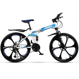 AMITD Mountain Bike pieghevoles Uomo mountain bike, il sistema anteriore e posteriore doppia sospensione, doppio sistema freno a disco, forte scossa effetto di assorbimento, può essere piegato, Blu, 21 speed