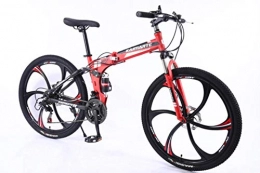 WYN Mountain Bike pieghevoles WYN Folding Bicycle Mountain Bike 24 And 26 inch Knife High Carbon Steel Double Disc Brake Adult Exercise Mountain Bicycle, 6 Knife Wheel Red, 24 inch