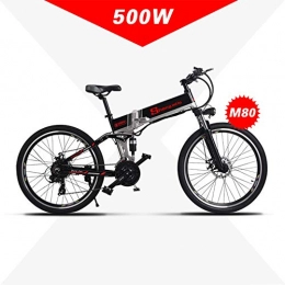 XXCY Mountain Bike pieghevoles XXCY m80 + 500W 48V10.4AH Mountain Bike elettrica Full Suspension 21 velocità (Nero)