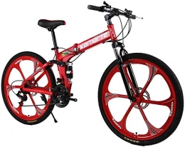 ZHNA Folding Bike Mountain Bici Adulta 26 Pollici 21 velocità d'urto Freni a Disco Doppio Student Biciclette Assault Bici Pieghevole Auto (Color : Red)