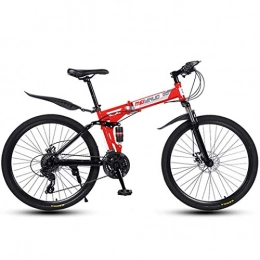 ZTYD Mountain Bike pieghevoles ZTYD Montagna 26" 24 Speed Bike per adulti, in alluminio leggero, sospensione anteriore, forcella a sospensione, freno a disco, rosso, A